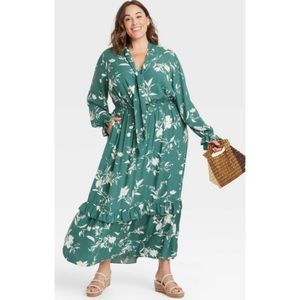 Ava & Viv Green Floral Print Ruffle Detail Dress Size 1X